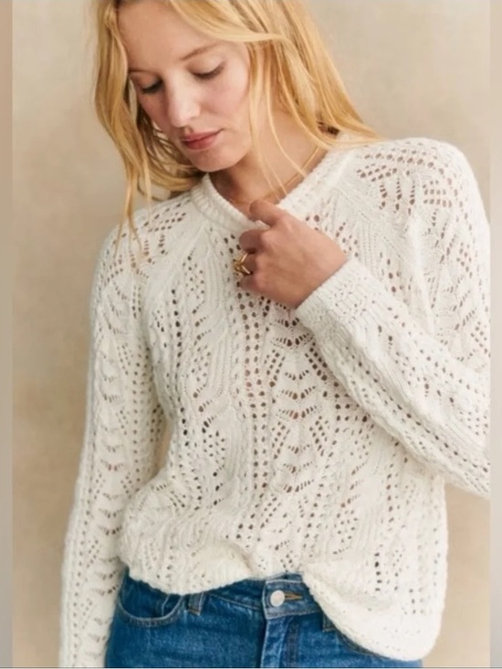 Sezane Sweaters - Sezane MEDIUM Zachary crochet knit crewneck jumper sweater in Ecru